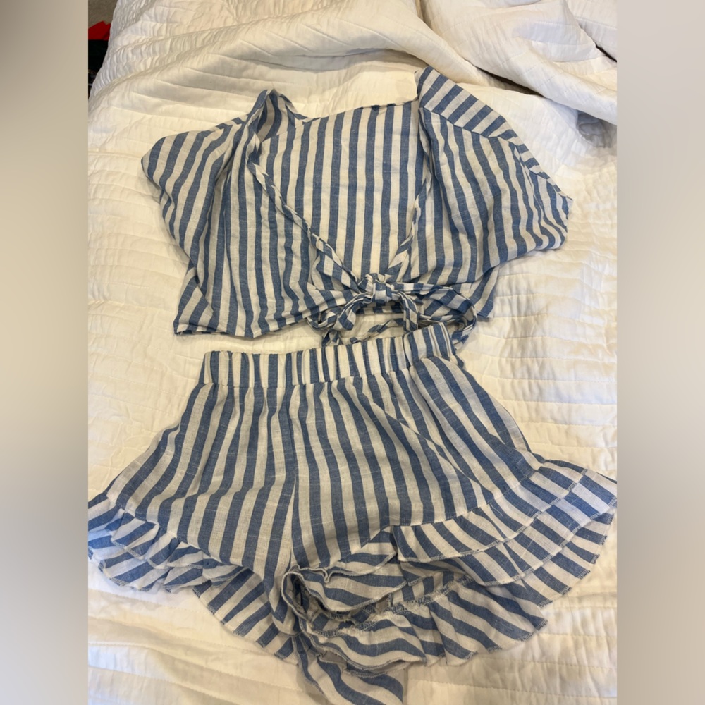 Blue and white shirt set